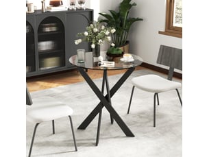 Table de salle à manger ronde pour 4 personnes avec plateau en verre trempé et pieds métalliques, pour cuisine, ø70 × 75 cm