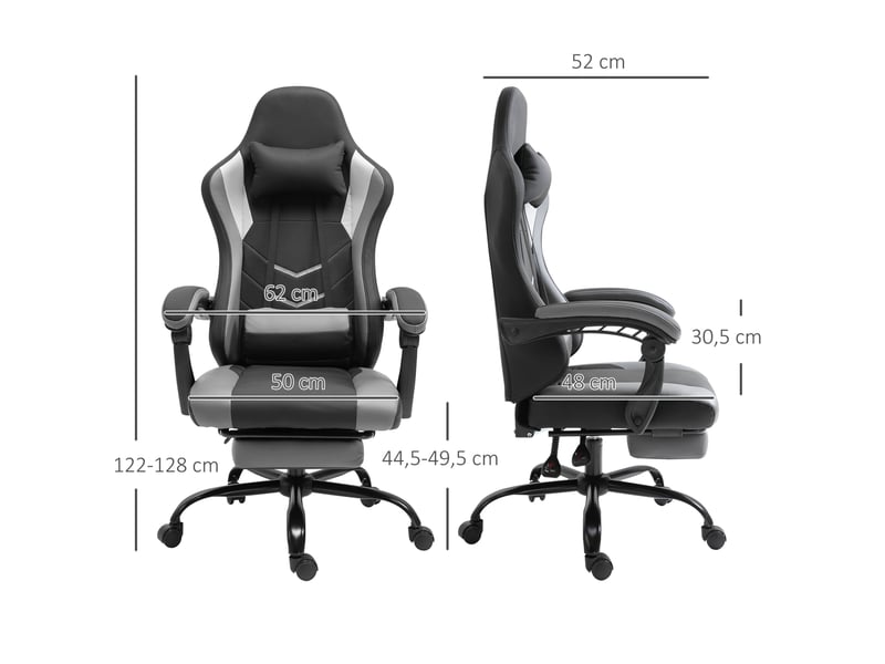  Fauteuil gaming noir en mousse, hauteur réglable, dossier inclinable 160 degrés avec repose-pieds rétractable  - Conforama C