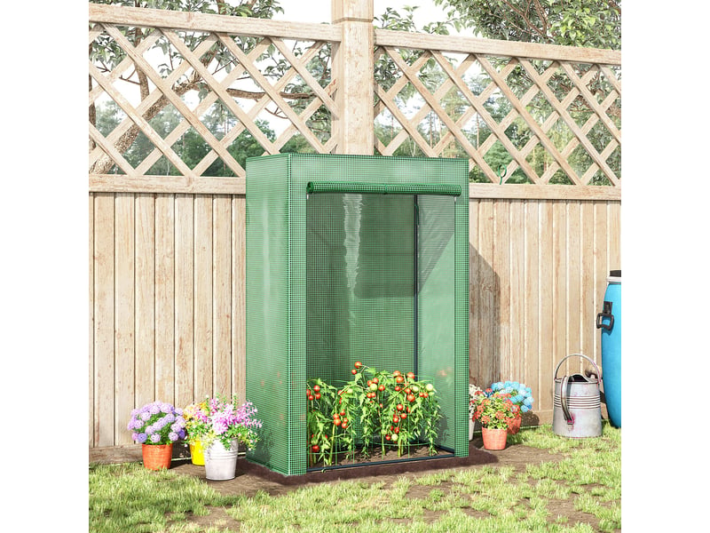 Serre de jardin, serre de balcon, bâche renforcée pe, châssis en acier, porte zippée enroulable, 100 x 50 x 150 cm vert - Conforama C