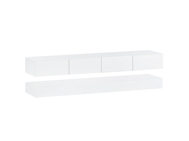  Meuble tv mural led blanc 130 x 33 x 15 cm avec 4 tiroirs  - Conforama A
