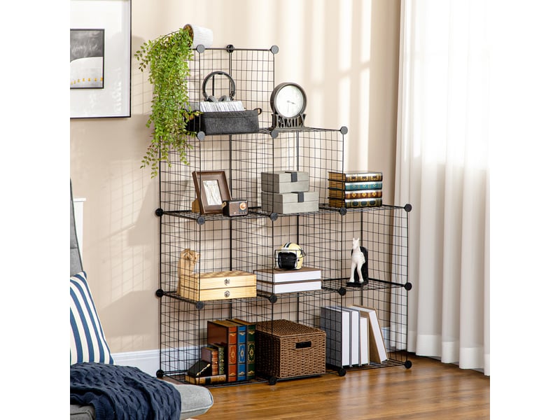  Étagère cube modulable diy avec 9 compartiments en treillis métallique pour salon, chambre à coucher, noir  - Conforama D