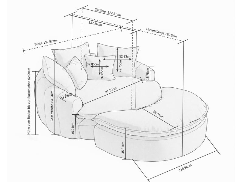 Fauteuil lounge xxl 190,5x138 cm en polyester beige, assise mousse haute densité, coussins et pouf, canapé nuage compressé sans montage - Conforama E