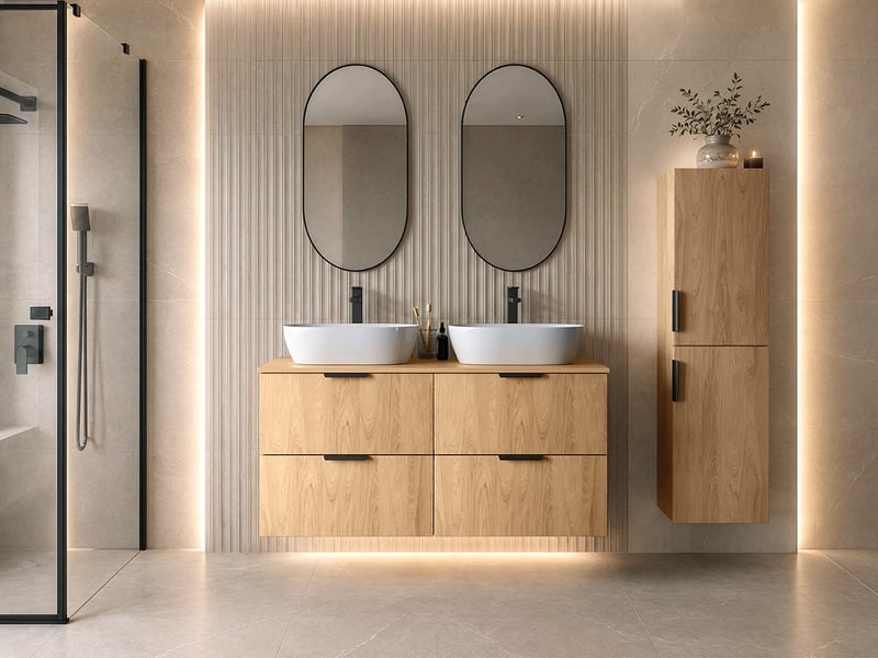 Meuble sous vasque suspendu luna effet chêne hikora 120 cm - Conforama B