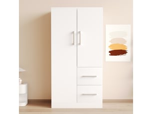 Armoire 2 porte(s) battante 2 tiroir(s) <strong>MERAX</strong> <strong>armoire blanc</strong> coloris blanc largeur 70 cm