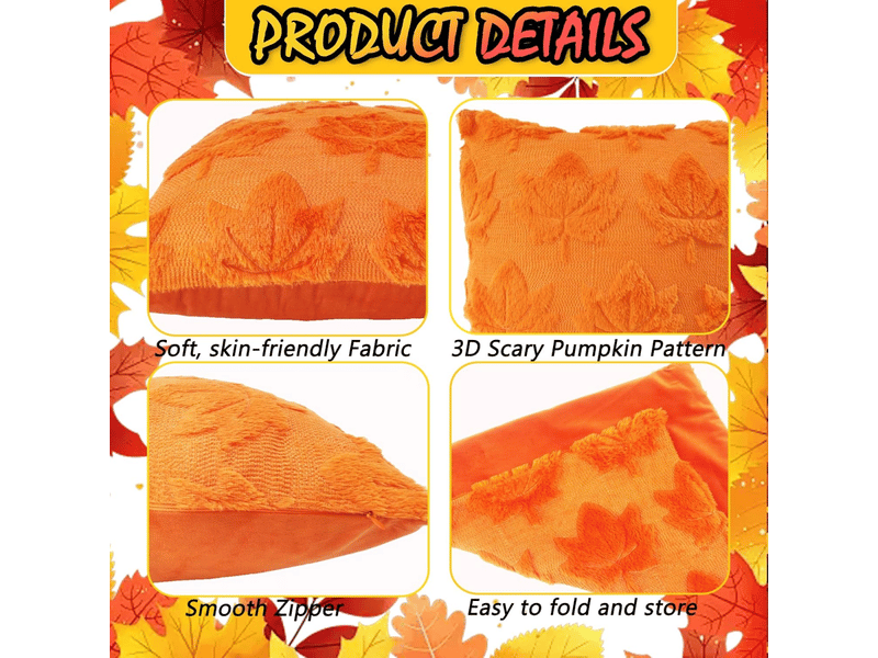  Housse de coussin déco automne 45 x 45 cm, 2pièces housses de coussin décoratives en forme de feuille d'érable, taies d'oreiller décoration d'automne, orange  - Conforama E