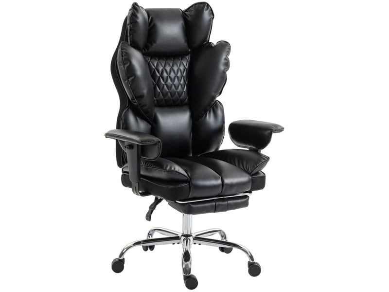 Fauteuil de bureau noir en cuir régénéré, accoudoirs réglables, repose-pieds extensible et inclinaison 135° - Conforama A