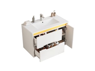 Meuble salle de bain suspendu 81 cm blanc avec vasque en céramique et éclairage led