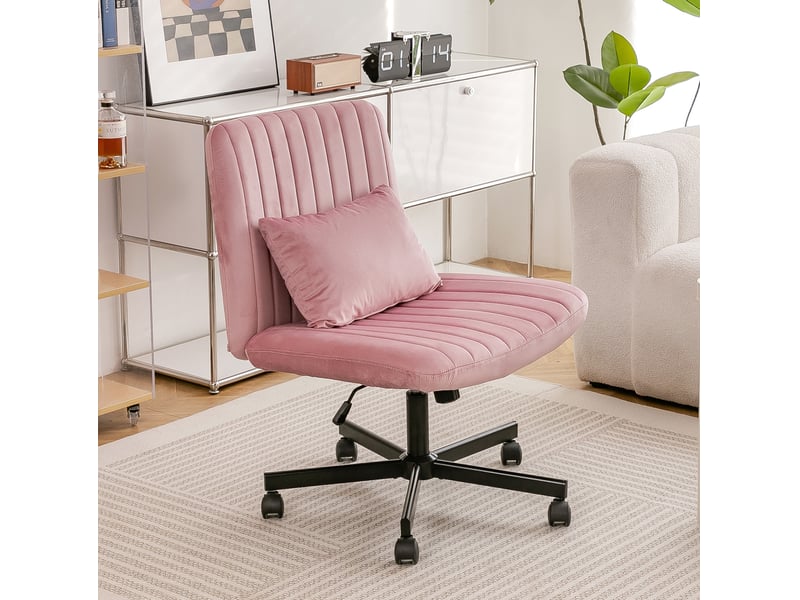  Chaise de bureau moderne rose clair sans accoudoirs, réglable en hauteur avec roulettes silencieuses et coussin  - Conforama B