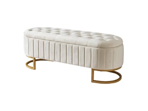 Banc coffre de rangement en velours pieds en métal beige 120 x 39.9 x 43 cm