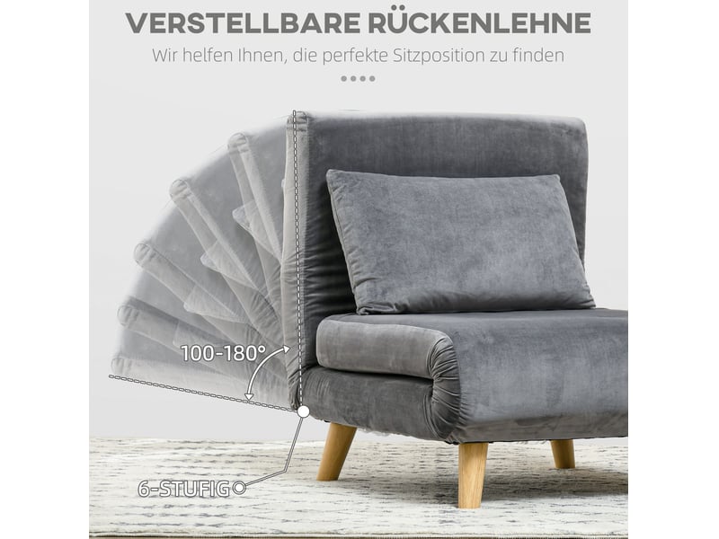  Fauteuil convertible ulevr 2 en 1 en lit d'appoint, dossier réglable 6 positions, 72 x 190 cm, polyester gris  - Conforama E