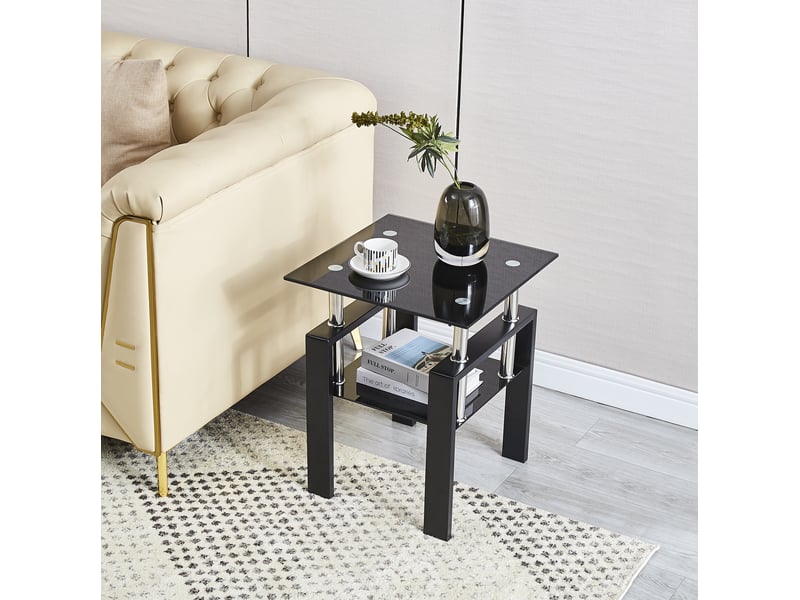  Lot de 2 tables d'appoint en verre trempé noir avec étagère homvra  - Conforama D