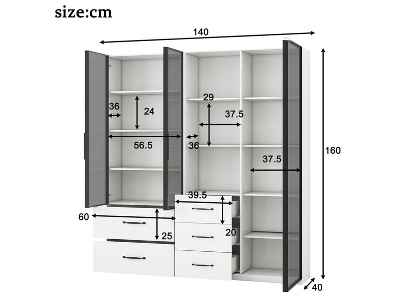  Vitrine led 140 x 40 x 160 cm blanche en panneau de particules, meuble modulaire avec rangements et éclairage  - Conforama C