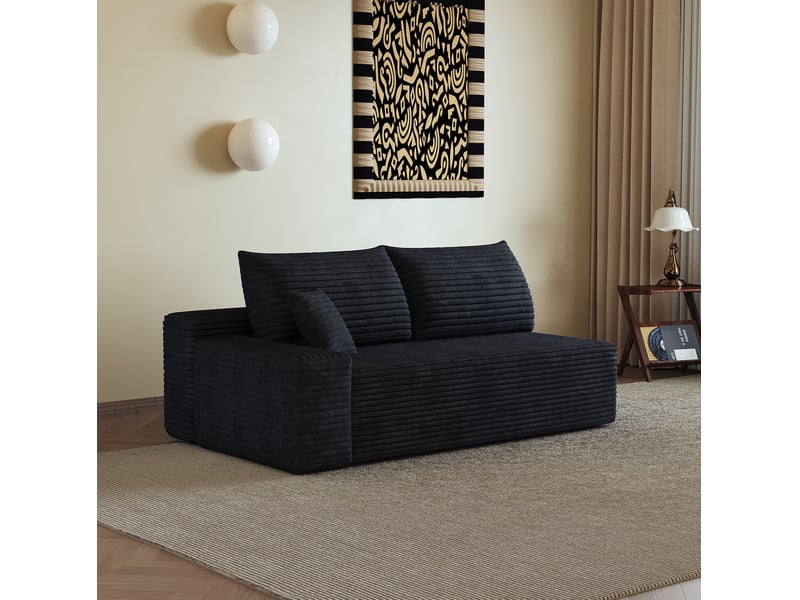  Canapé modulaire 2 places gauche avec assise moelleuse, sans montage, en velours côtelé noir 175 × 95 × 83 cm  - Conforama B