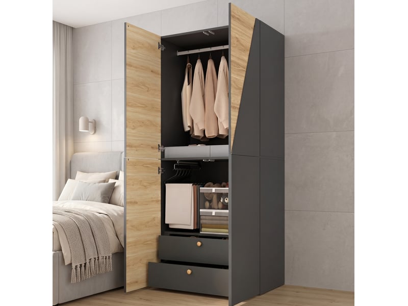  Armoire 2 portes avec penderie et tiroirs 90 x 50 x 200 cm homvra  - Conforama C