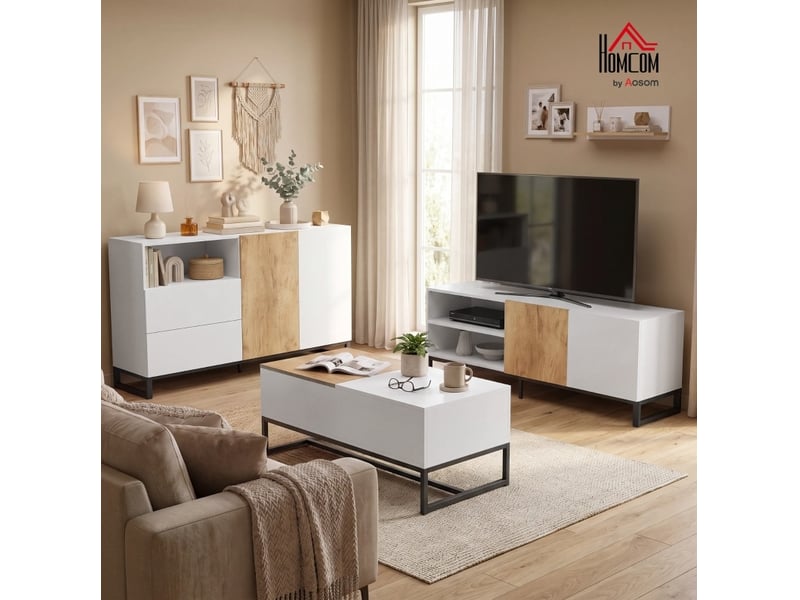  Meuble tv 140 cm pour écran jusqu'à 55 pouces avec rangement homvra  - Conforama E