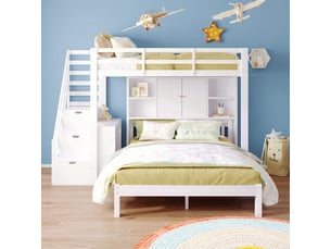 Lit superposé 140x200 cm <strong>MERAX</strong>  <strong>lit enfant blanc</strong> coloris blanc