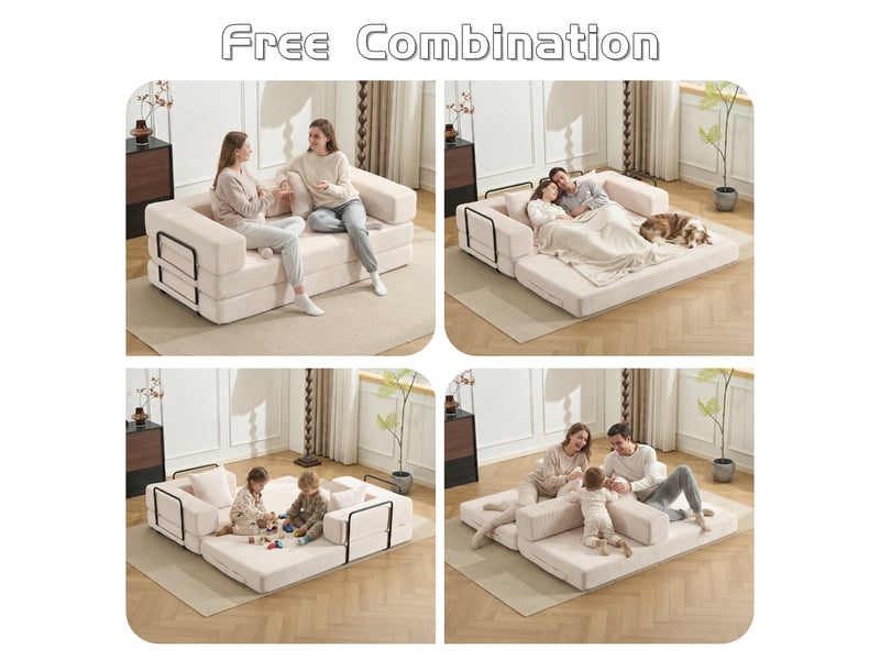 Canapé convertible, canapé-lit, en velours tricoté, blanc, pour salon, mobilier pour espace de vie, chambre - Conforama W