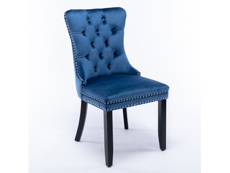  Lot de 2 chaises de salle à manger en velours bleu avec pieds en bois  - Conforama A