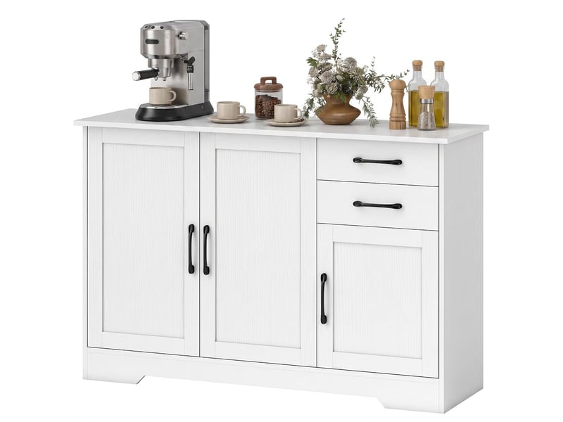  Buffet avec 2 tiroirs et portes fermeture douce en mdf et panneau de particules blanc  - Conforama B