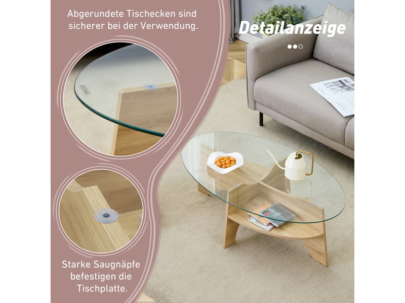  Table basse ovale 104.9×60×35.6 cm, mdf et verre, bois et transparent Fay Lum - Conforama D