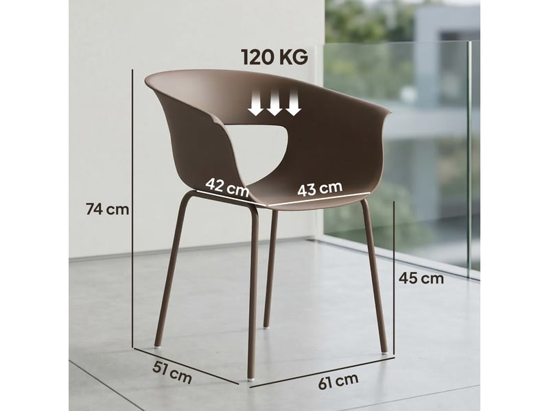  Lot de 4 chaises de jardin avec accoudoirs plastique et métal café 61x51x74 cm  - Conforama C