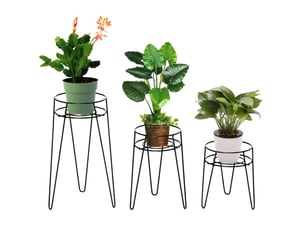 Support pour plantes 3 pièces 26 x 23 x 42 cm – noir – acier, intérieur et extérieur sans montage requis
