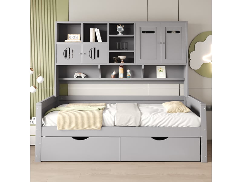  Lit avec rangement 90x200cm coloris gris bois massif lit enfant gris - Conforama D