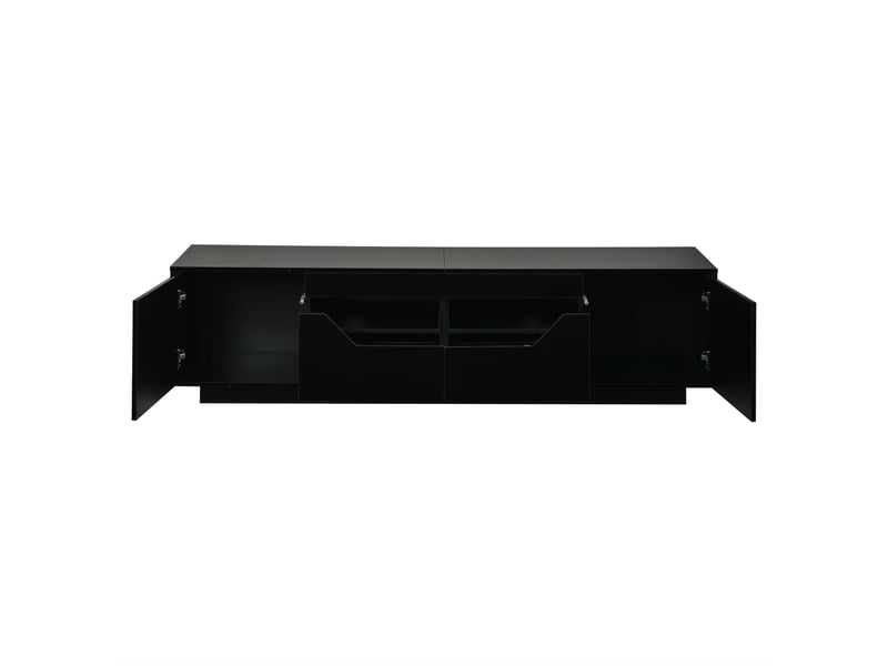  Meuble tv 180 cm noir brillant pour téléviseur 75 pouces avec éclairage led et 2 tiroirs  - Conforama W