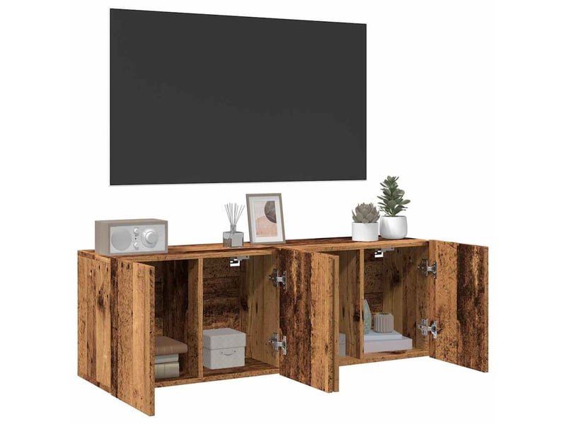  Lot de 2 meuble tv mural, meuble tv suspendu vieux bois 60x30x41 cm  - Conforama D