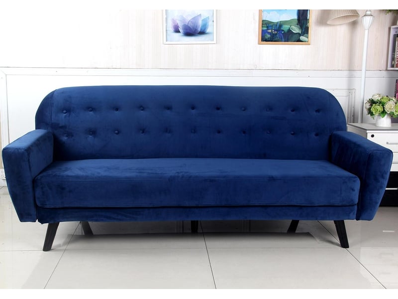 Canapé droit convertible scandinave helios velours bleu Helios - Conforama C