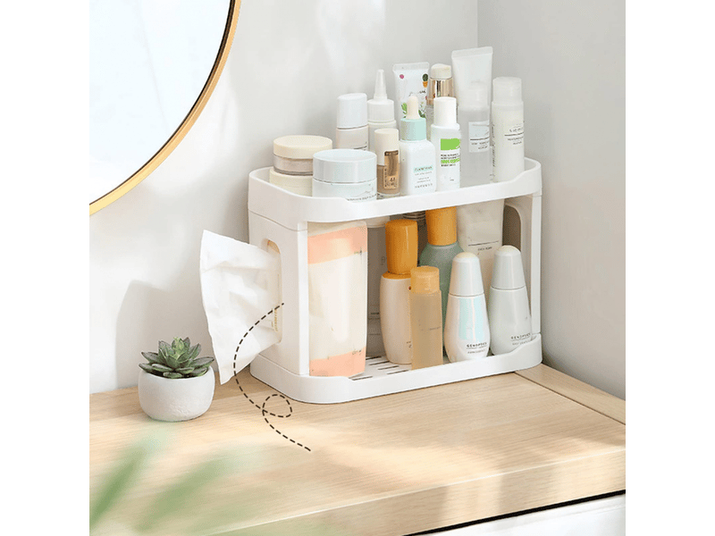 Étagère de rangement de bureau à 2 niveaux, organiseur amovible, support de rangement pour cosmétiques, coiffeuse, salle de bain - Conforama C