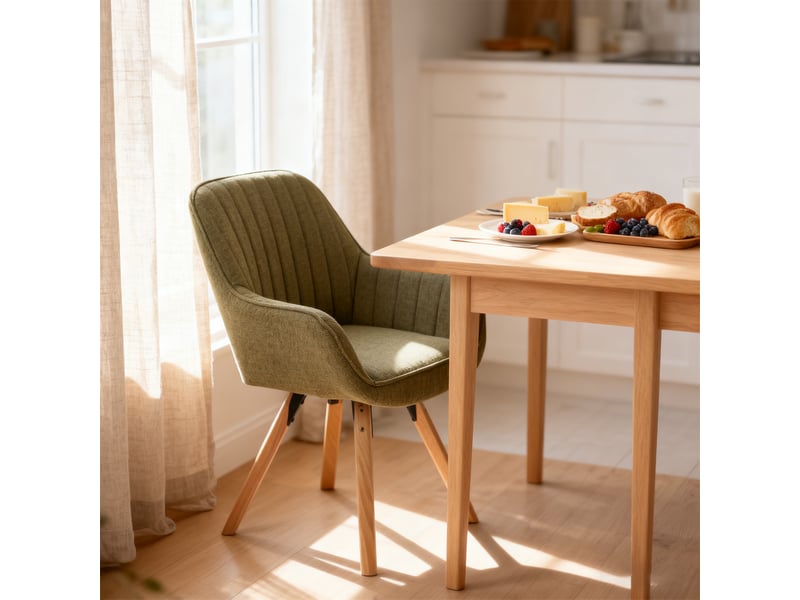  Lot de 6 chaise salle à manger scandinave fauteuil coiffeuse siège pivotant avec accoudoirs rembourré en tissu pieds en bois massif, vert  - Conforama C