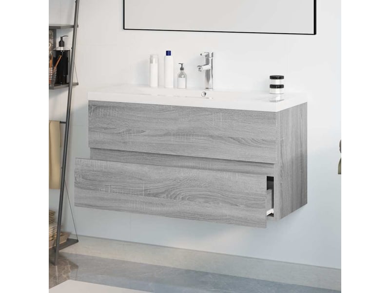  Meuble de lavabo avec bassin intégré sonoma gris bois d'ingénierie shl6499  - Conforama D