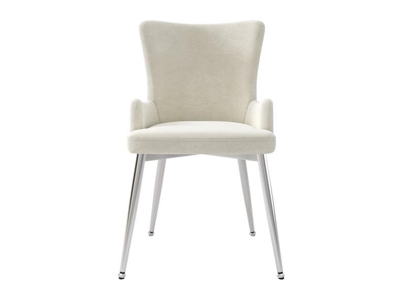  Lot de 4 chaises de salle à manger en velours avec accoudoirs et pieds en métal, beige et argenté  - Conforama A