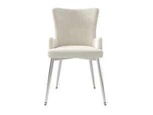Lot de 4 chaises de salle à manger en velours avec accoudoirs et pieds en métal, beige et argenté