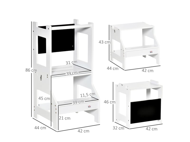 3 en 1 tour d'observation enfant, hauts rebords de sécurité et tableau noir, tour d'apprentissage avec barreau - Conforama C