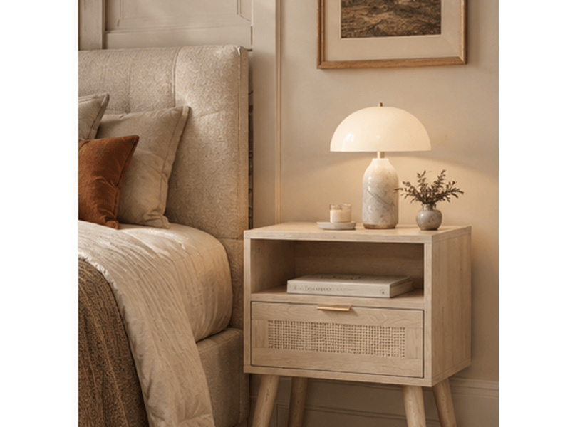  Chevet bohème chêne avec 1 tiroir et niche ouverte 45 x 40 x 55 cm  - Conforama D