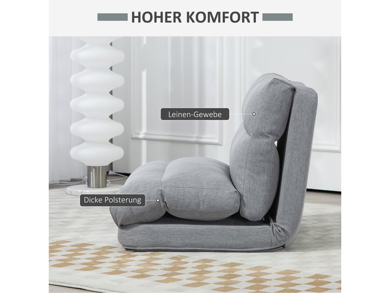  Fauteuil de sol inclinable gris, pliable et convertible en lit, 6 positions, rembourrage épais pour salon  - Conforama E