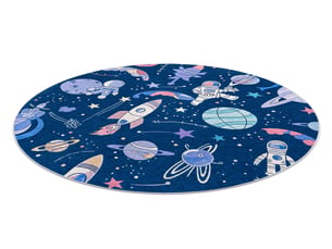 Tapis lavable bambino 61580 cercle fusée spatiale pour les enfants antidérapant - bleu marine orange cercle 100 cm