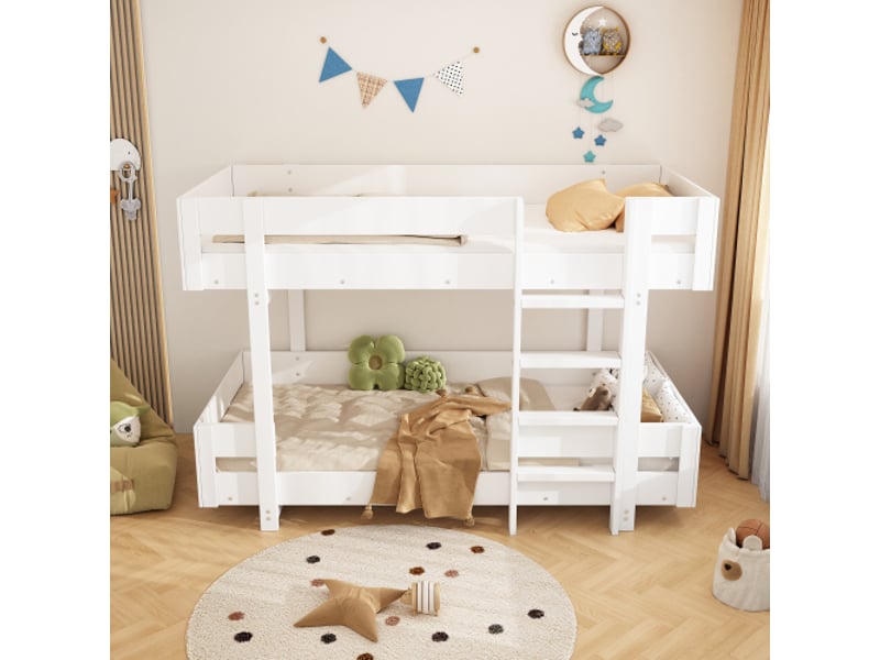  Lit superposé 90x200 cm coloris blanc bois massif lit enfant blanc - Conforama E