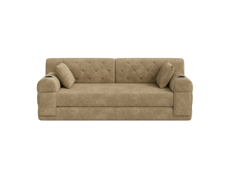 Canapé d'angle convertible ,3 places, avec 2 porte-gobelets et 4 poches latérales ,208 x 80 x 81cm,kaki - Conforama A