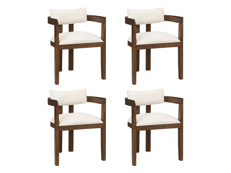  Chaise de salle à manger lot de 4 avec accoudoirs  - cadre en bois massif, lin - noyer  - Conforama A