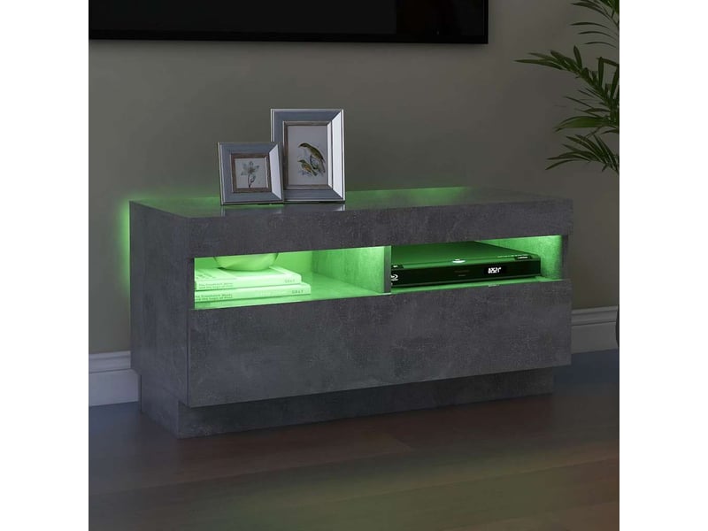  Meuble tv - banc tv - meuble de rangement avec lumières led gris béton 80x35x40 cm  - Conforama D