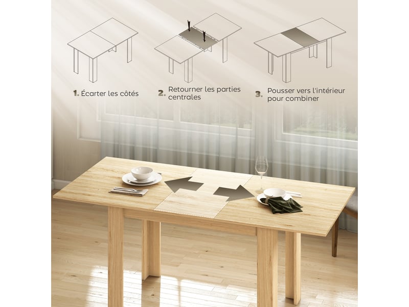 Table à manger extensible, table de cuisine rectangulaire, pour 6-8 personnes, effet bois naturel, 140-180 x 80 cm - Conforama E
