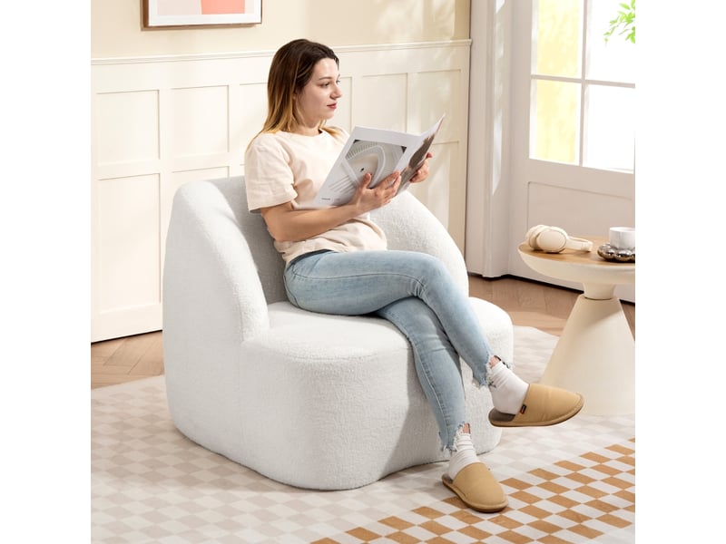 Fauteuil de salon, fauteuil confortable : en tissu polaire, pour chambre, pour salon, crème - Conforama R