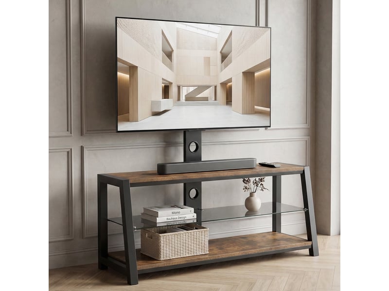  Meuble tv avec support intégré compatible avec téléviseurs de 32 à 65 pouces, 116x42x125cm, mdf et métal, marron  - Conforama W