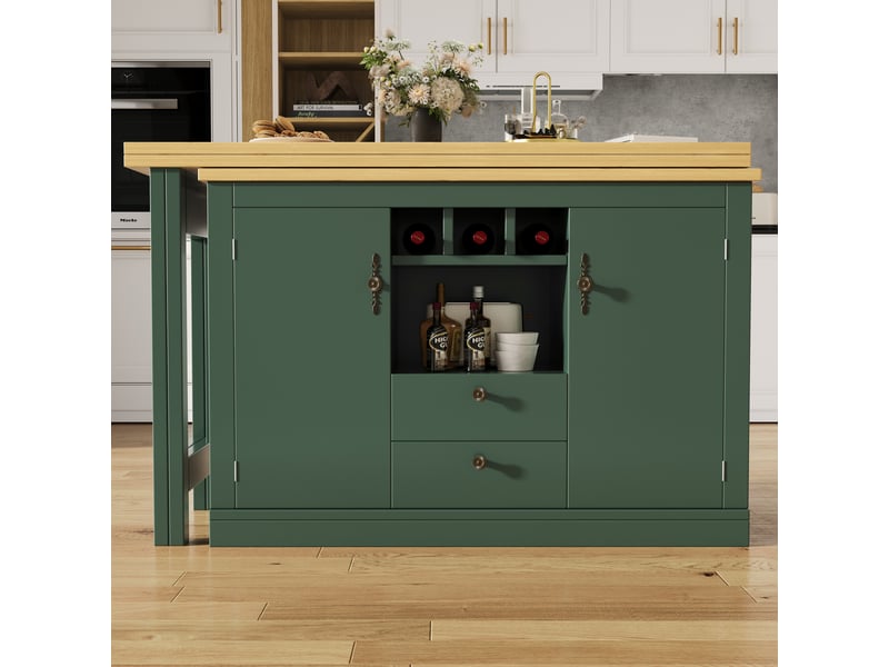  Bar extensible modenvie 120-180 x 40 x 76 cm avec rangement en mdf vert antique  - Conforama E