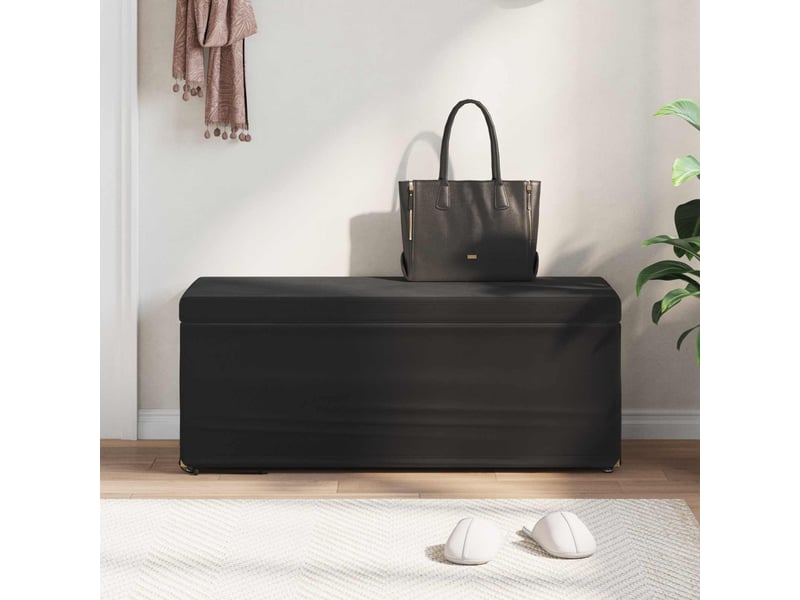  Tabouret bas, ottoman noir 101x41x40 cm velours et bois composite  - Conforama C