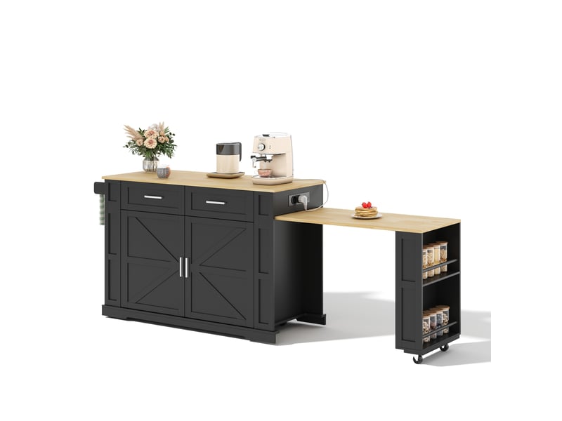  Desserte de cuisine 130x50x93 cm noire et naturelle avec plateau extensible  - Conforama A
