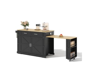 Desserte de cuisine 130x50x93 cm noire et naturelle avec plateau extensible